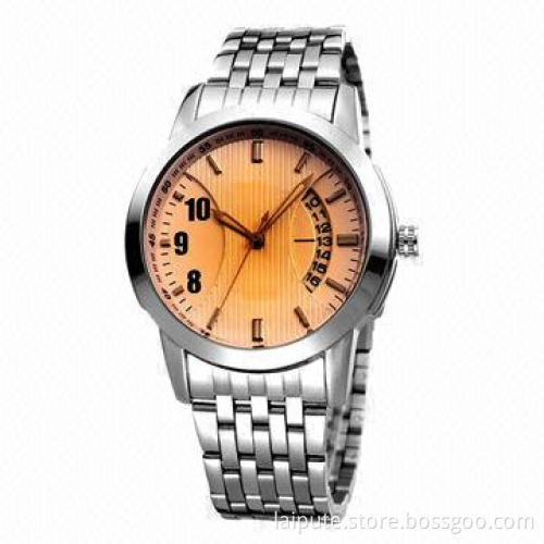 Fashionable Men's Steel/Metal Watches with calendar and coffee color glass